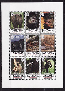 Танзания, 1995, Фауна, Обезьяны, Жираф, лист